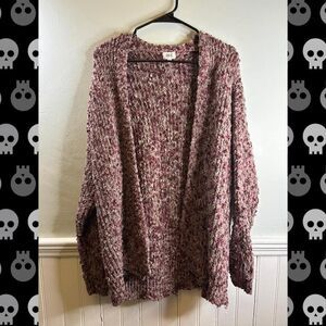 BKE Chunky Knit Cardigan Open Front Cozy Oversized Marled Sweater L